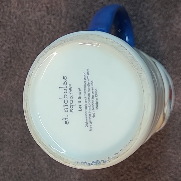 St. Nicholas Square Blue LET IT SNOW 3D Raised Snowman Winter Mug 16oz Holiday - Picture 3 of 4